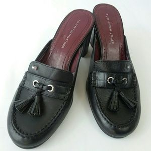 TOMMY HILFIGER Black Leather Rubber Mules Chunk He